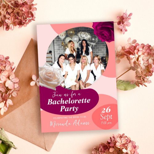 Stylish Floral Peach Fuzz Bachelorette Party Invitation