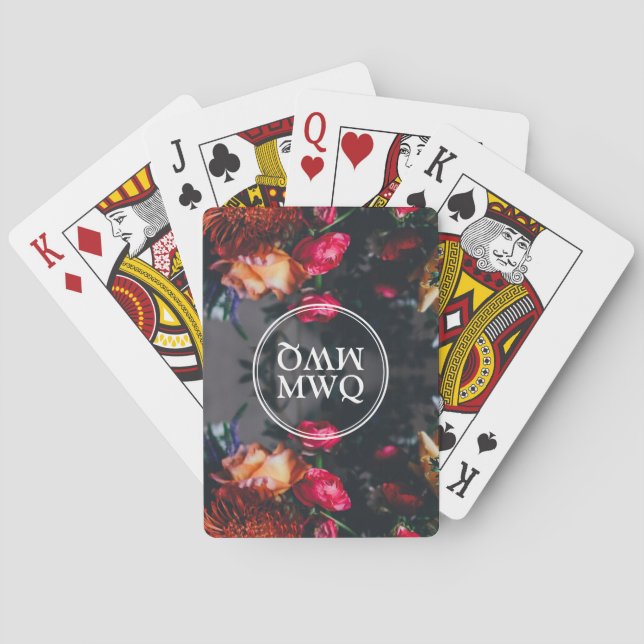 Stylish Floral Personalized Monogram Poker Cards (Back)