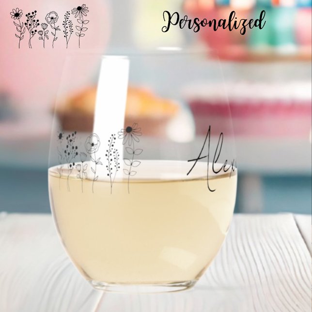 Stylish Floral Personalized Stemless Wine Glass (Creator Uploaded)