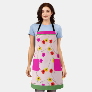 Stylish floral pink apron with faux pockets