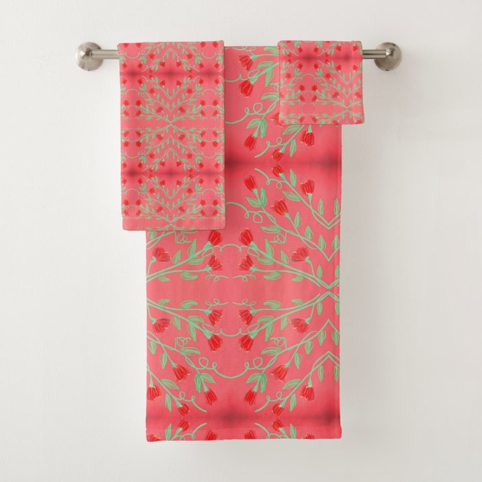 Stylish Floral Print Bath Towel Set