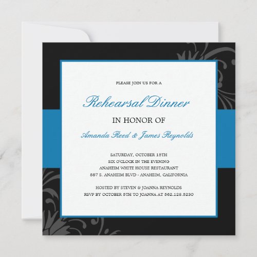 Stylish Floral Rehearsal Dinner Invitation (Blue)