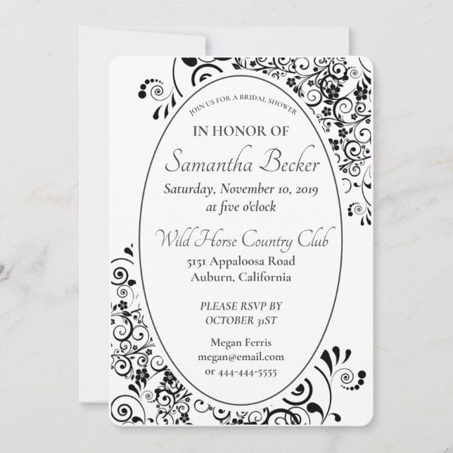 Stylish Floral Scroll Bridal Shower Invitation (Front)