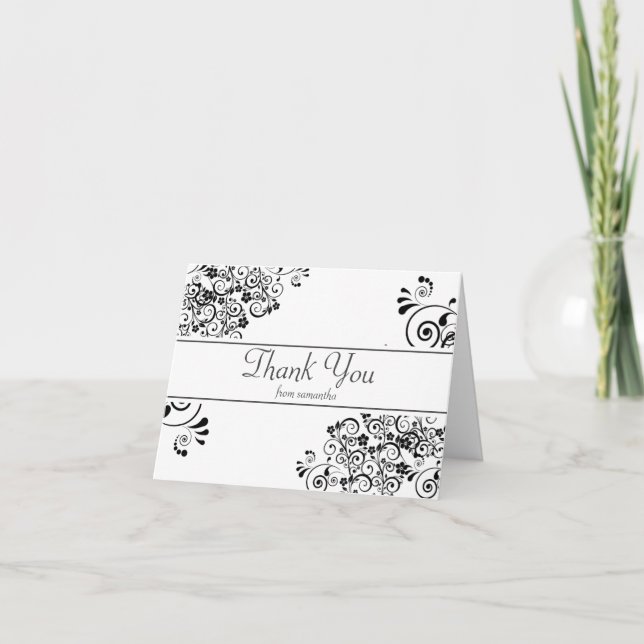 Stylish Floral Scroll Thank You Card (Front)