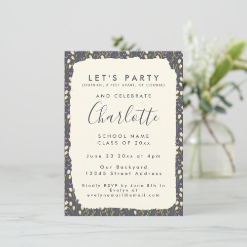 Stylish Floral Simple Custom Graduation Party Invitation