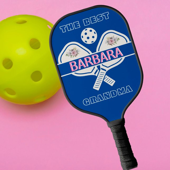 Stylish Floral The Best Grandma First Name  Pickleball Paddle (Creator Uploaded)