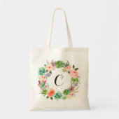 Stylish Floral Watercolor Modern Monogram Tote Bag (Front)