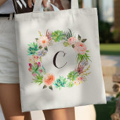 Stylish Floral Watercolor Modern Monogram Tote Bag