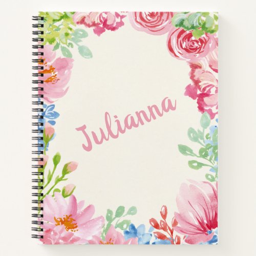 Stylish Floral Watercolor Painting Personalized Notebook