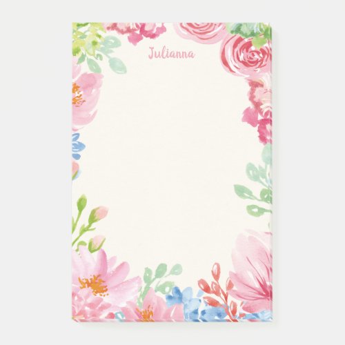 Stylish Floral Watercolor Painting Personalized Post_it Notes