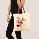 Stylish Floral Watercolor Poppies Custom Name Tote Bag<br><div class="desc">Beautiful floral watercolor art poppies tote with custom name. Makes a lovely personalized gift idea for your bridesmaids. Stylish poppy flower art with a red cursive script custom name. Personalize this elegant bag by replacing the sample name Stephanie with a custom name of your choice.</div>