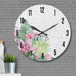 Stylish Floral Watercolor Tropical Large Clock