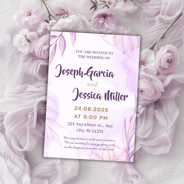 Stylish floral wedding in pink,purple watercolor  invitation (Creator Uploaded)