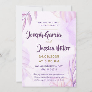 Stylish floral wedding in pink,purple watercolor invitation
