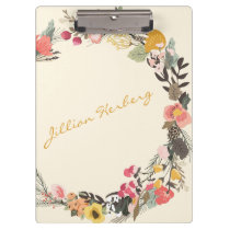 Stylish Floral Wreath Personalized Calligraphy Clipboard
