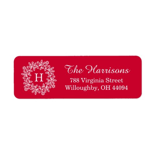 Stylish Floral Wreathed Monogram Holiday Wishes Label