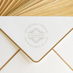 Stylish Flourish Round Family Name Return Address Embosser