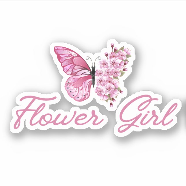 stylish flower girl ,pink butterfly cute chic sticker (Front)