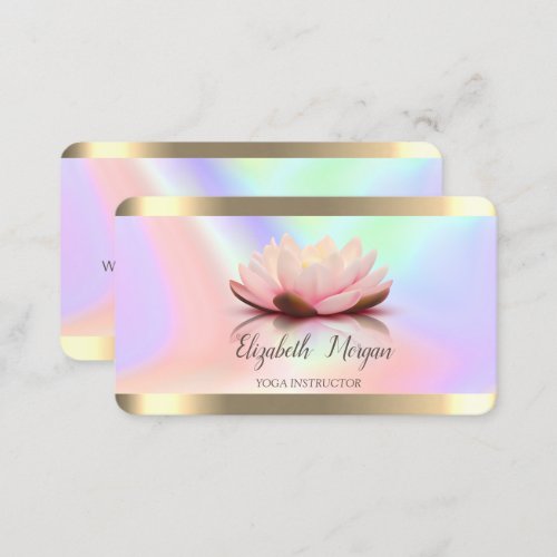 Stylish Flower Gold Stripe Holographic Yoga  Business Card