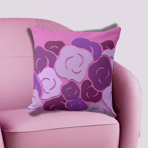 Stylish Flower Heads Blooms Pink Purple Throw Pillow