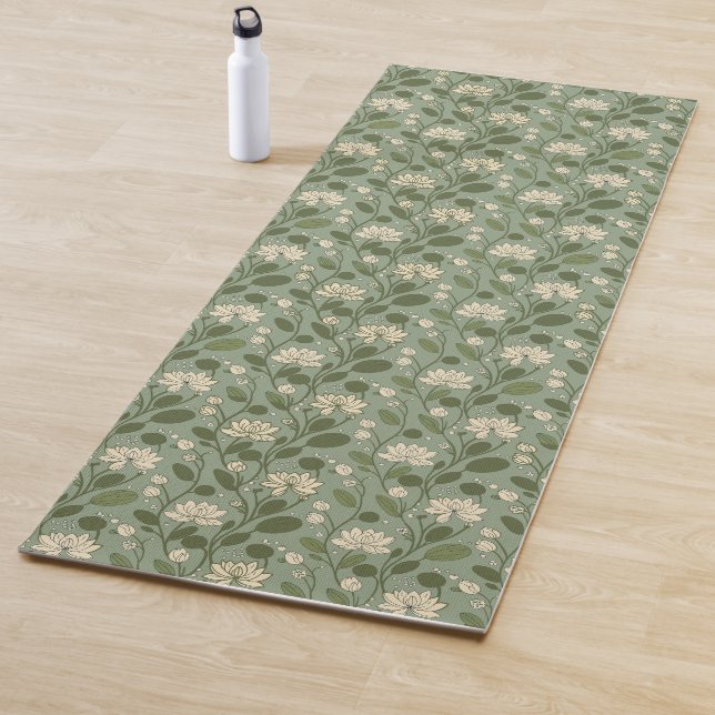 Stylish Flower Pattern on Laurel Green Yoga Mat (In Situ)