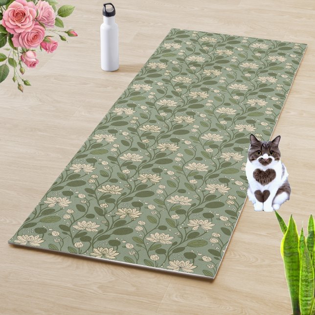 Stylish Flower Pattern on Laurel Green Yoga Mat (Creator Uploaded)