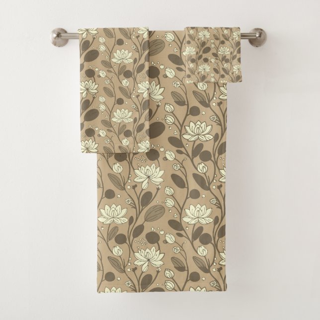 Stylish Flower Pattern on Lucky Beige Bath Towel Set (Insitu)
