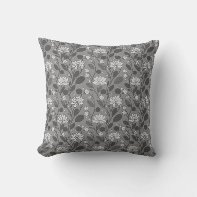 Stylish Flower Pattern on Silver Gray Throw Pillow (Front)