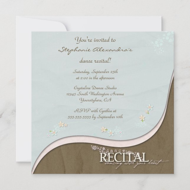 Stylish flowers girl's dance recital invitation (Front)