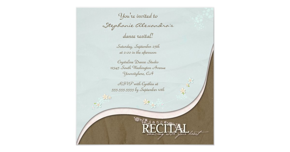 Stylish flowers girl's dance recital invitation | Zazzle.com