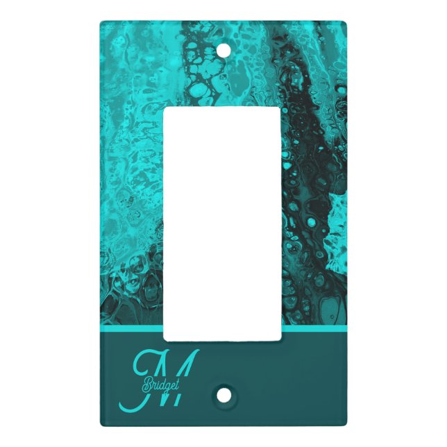 Stylish Fluid Turquoise Monogram Light Switch Cover (Front)