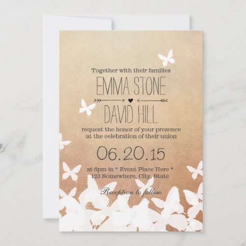Stylish Flying Butterflies Neutral Wedding 5x7 Paper Invitation Card
