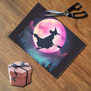  Stylish Flying Witch in purple sky Tissue Paper
