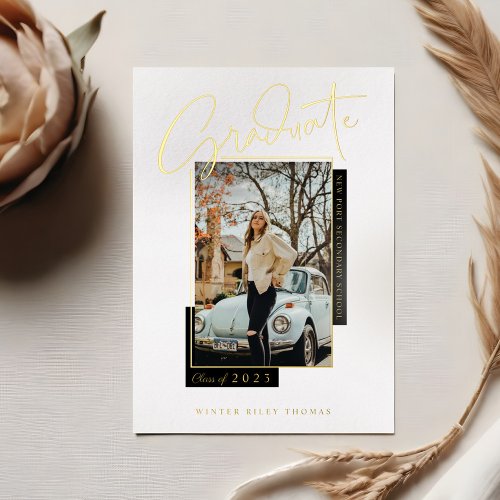 Stylish Foil Graduate Script  Photo Graduation Foil Invitation