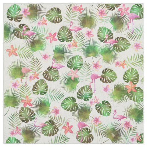 Stylish foliage and Flamingos tropical design Fabric