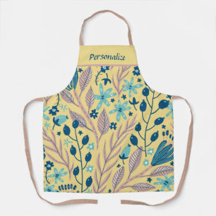 Stylish Foliage Leaves Teal Blue Pink Personalized Apron