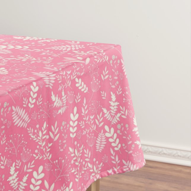 Stylish foliage pink pattern tablecloth (In Situ)