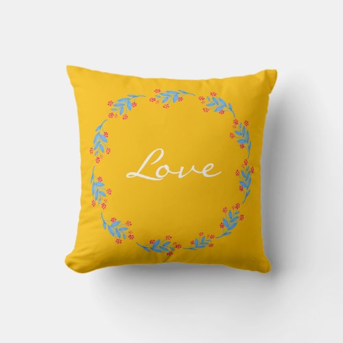 Stylish Folk Floral Wreath Yellow Love Custom Throw Pillow