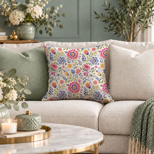 Stylish Folk Flowers Accent Decorative Pillow