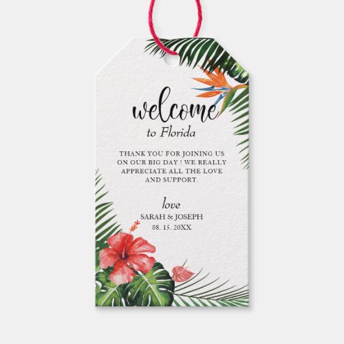 Stylish Font Tropical Wedding Welcome Favor Tag