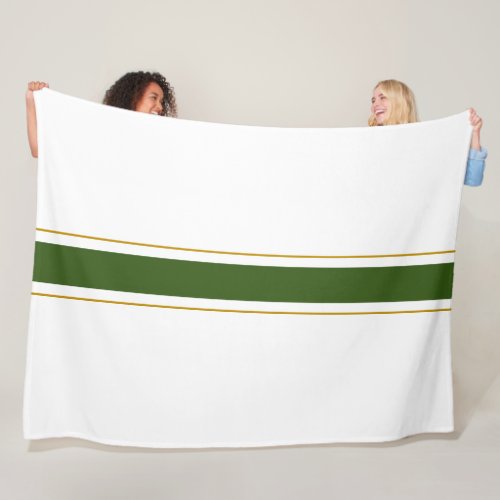 Stylish Forest Green Brown Racing Stripes On White Fleece Blanket