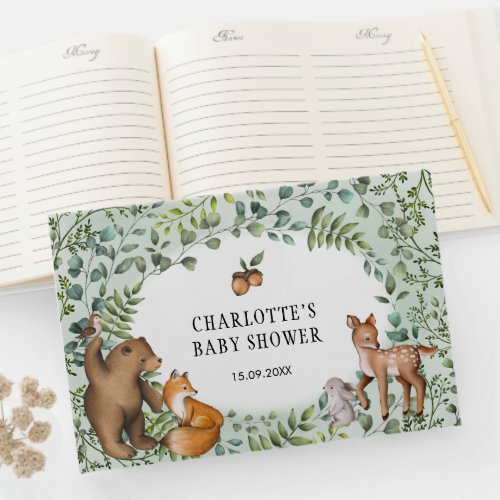 Stylish Forest Woodland Baby Animals Greenery Guest Book