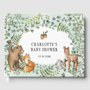 Stylish Forest Woodland Baby Animals Greenery Guest Book