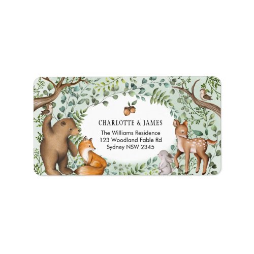 Stylish Forest Woodland Baby Animals Greenery Label