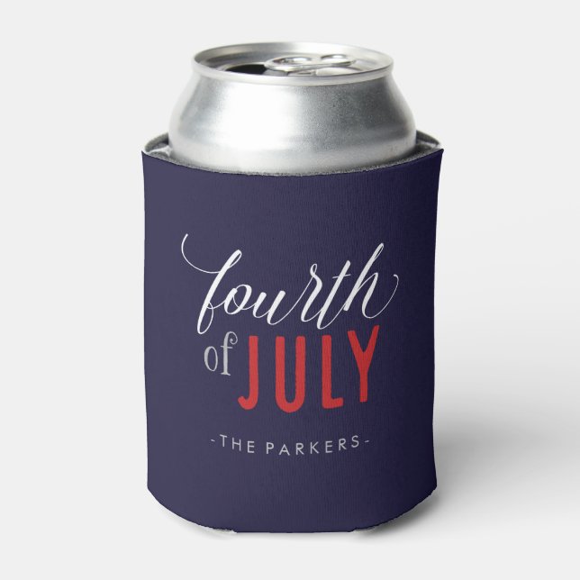 Stylish Fourth of July Typography Can Cooler (Can Front)