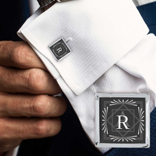 Stylish Frame Black Monogram Cufflinks