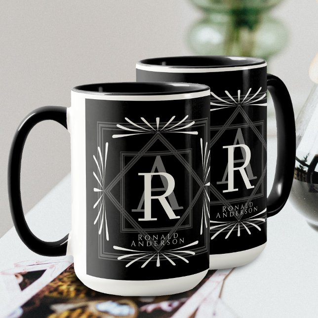 Stylish Frame Black Monogram Mug (Elegant Stylish Monogram Design. Suitable as male's gift.)
