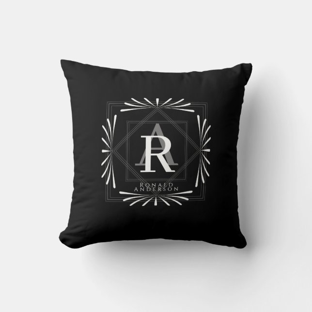 Stylish Frame Black Monogram  Throw Pillow (Front)
