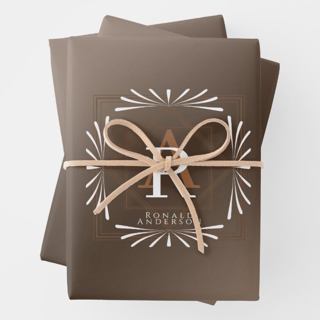 Stylish Frame Brown Monogram  Wrapping Paper Sheets (In situ)