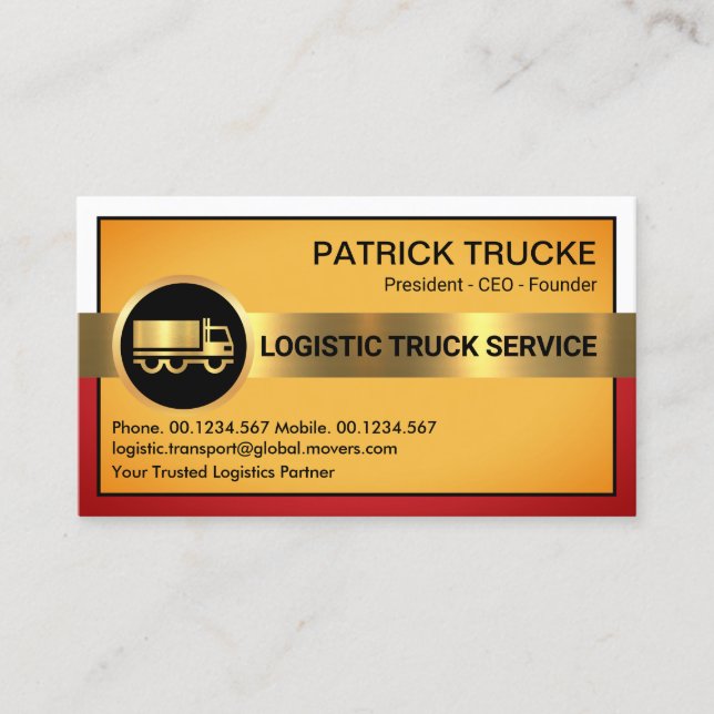 Stylish Frame Gold Truck Tab Business Card (Front)